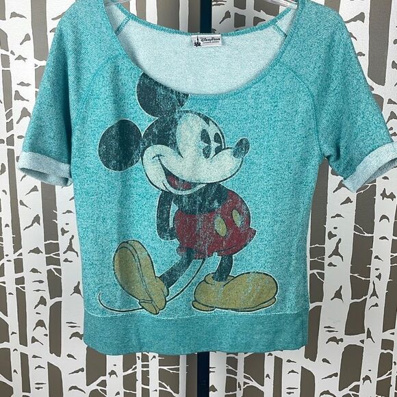 Disney Mickey Mouse French Terry Short Sleeve Sweatshirt M - Picture 1 of 7
